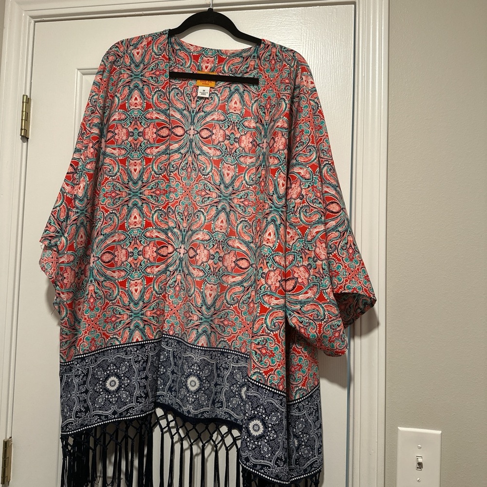 Ruby Rd. Paisley Kimono in Coral and Teal